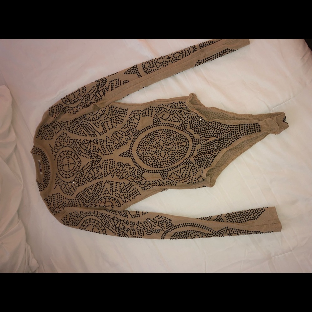 Nude bodysuit with black gems